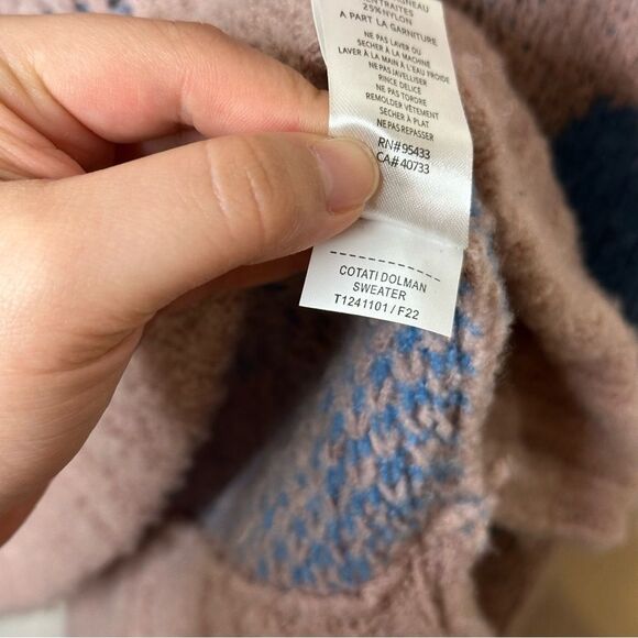 Toad&Co Daybreak Pink Blue Heart Print Wool Blend Cotati Dolman Sweater Sz S - Picture 9 of 9